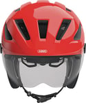 ABUS Casque de ville Pedelec 2.0 ACE - casque de vélo avec feu arrière, visière, bonnet de pluie, protection des oreilles - pour hommes et femmes - rouge, taille M