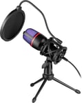 Defender Forte Gmc 300 Microphone De Jeu ¿ Microphone Pc, Streaming Et Podcast, Microphone Asmr, Microphone Sur Pied Pour Pc, Micro Usb, Trépied Pliable Et Éclairage Rvb, Microphone De Studio