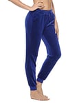 Aottori Pantalon de Sport Femmes en Velour Pantalon de Survêtement avec Poches Sweatpants Jogging Running Fitness Course Casual Bleu Royal S