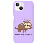 Coque violet Iphone 14 paresseux boho kawaii