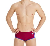 Arena Men's Icons Swim Low Waist Short Panel Briefs, Burgundy/Neon Blue, 30