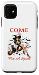 Coque pour iPhone 11 2024 Halloween Sorcière Pin Up Girl Come In For A Spell Vintage