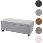 Banc/banquette/coffre de rangement Kriens, 112x45x45cm, tissu, gris words fabric