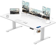 TRIUMPHKEY Bureau réglable en Hauteur - 180 x 80 cm - avec 3 Commandes à mémoire de Forme - Grand Bureau réglable en Hauteur - Anti-Collision - Prise USB - roulettes - Blanc