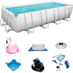 Pack Piscine Bestway Power Steel Rectangulaire 549x274x122 cm Accessoires d'Entretien de Piscine avec Robot Nettoyeur