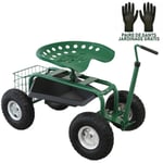 Monster Shop - Siège pour Jardin Robuste Mobile Vert avec Panier Capacité 150kg et Bac à Outils Gants Gratis Siège Jardinage - green