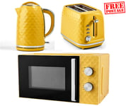 Matching Yellow Stylish Diamond Effect Kettle 2 Slot Toaster & 700W Microwave UK