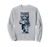 Tired Cat with Coffee Mug - Early Grumpy Mornings Sweatshirt