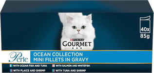 Gourmet Perle Ocean Wet Cat Food 40x85g Pouches, Tuna, Salmon, Balanced Diet