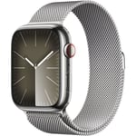 Apple Watch Series 9 GPS + Cellular - 45mm - Boîtier Acier Argent - Bracelet Silver Milanese Loop