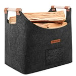 Panier à bûches XL Feutre très épais et poignée renforcée | Panier à bûches pliable Sac en feutre comme panier à provisions, journal ou bois de chauffage (gris foncé)