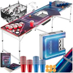 TecTake® Table Pliable de Beer Pong Transportable avec éclairage LED & Compartiment à Glace, Jeux à Boire, 6 Balles Ping Pong & 100 gobelet Plastique reutilisable Inclus, Jeu Apéro, Jeu d'alcool