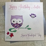 white cotton cards Carte d'anniversaire Inscription Happy Birthday Sister Have A Wonderful Day Motif Hibou Taille XL