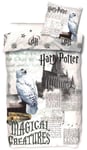 Harry Potter sängkläder - 140x200 cm - Hogwarts och Hedwig - Bäddset 2-i-1 design - Påslakan i 100 % bomull.