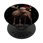 Christmas Magic Moose in Santa Hat Costume for Cozy Xmas PopSockets Adhesive PopGrip