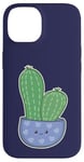 Coque pour iPhone 14 Cactus Kawaii en pot pour les amateurs de plantes succulentes bleu nuit