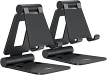 Lot De 2 Supports De Téléphone Pliables Pour Bureau, Entièrement Réglables - Compatible Avec Iphone 15 14 13 12 11 Xs Xr X 8, Huawei, Samsung, Tous Les Smartphones, Noir Et Noir