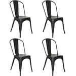 Skecten - Lot de 4 Chaises Salle à Manger Style Industriel en Métal Empilable Tabouret de Cuisine Vintage Assise Métal 854545cm Noir