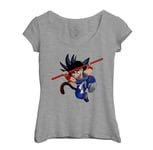 T-Shirt Femme Col Echancré Dragon Ball Goku Blue Manga Dbz Anime Japon