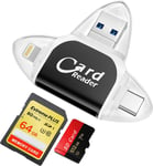 CLIUNT Multi-Port 4 In1 Universal SD TF Card Reader, SD Card Reader for Iphone,