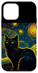 Coque pour iPhone 12 mini Chat noir Van Gogh Nuit étoilée Propriétaire Chat Maman Papa