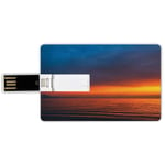 8G USB Flash Drives Credit Card Shape Seascape Memory Stick Bank Card Style Sunset over the Lake Dusk Cloudy Sky Calm Evening Water Reflection Waves,Orange Petrol Blue Waterproof Pen Thumb Lovely Jum