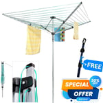 4 Arms Heavy Duty Rotary Airer Laundry Garden Washing Line Clothes 50M