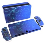 PlayVital Full Set Protective Stickers for Nintendo Switch OLED Model, Customized Vinyl Decal Skins for Switch OLED Console & Joycon & Dock & Grip - Blue Light Graphic