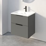 Bernstein - Meuble suspendu en bois laqué avec lavabo vasque en céramique intégré + 2 tiroirs soft-close - Poignée métal - 59,8x45,5x62cm - tim 60