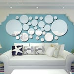 Miroir autocollant mural 15 cm 26 cercles, matrice de points 3D ronde salon chambre tv fond décoration murale miroir autocollant argent