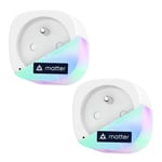 Meross Prise Connectée Matter (FR), 16A Prise WiFi Compatible avec Apple Home, Alexa et Google Home, 2 Prises avec Mesure d'Énergie pour Panneau Solaire Photovoltaïque, Commande Vocale et à Distance