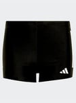 adidas Junior Boys 3 Stripe Boxer Swim Shorts - Black, Black, Size 7-8 Years