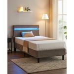 Lit adulte led, 90 x 190 cm, Cadre de Lit 1 Personne, avec Tête de Lit, Éclairage led, Prise Port usb et Type-C, Style Moderne, Gris Foncé