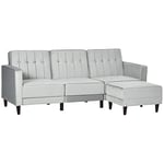 HOMCOM Corner Sofa Bed Reversible 3-Seater Sectional Sofa Set Velvet-Touch Sleeper Futon with Footstool, Light Grey