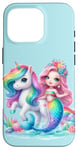 Coque pour iPhone 16 Pro Sirène Fille Licorne Fête Arc-en-ciel Poney Floral Magique