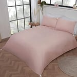 Sleepdown Luxury Boho Embroidered Panel Band Plain Blush Pink White Tassels Easy Care Soft Cosy Duvet Cover Quilt Bedding Set with Pillowcases-Double (200cm x 200cm), Polycotton