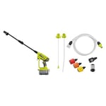 Ryobi - Pistolet Haute Pression 18V - 22 Bars - 182 L - buse 3-en-1 - kit de siphonnage 6 m Inclus & Lot 3 Buses de brumisation EZCLEAN + Adaptateur de Bouteille 2 L + Adaptateur Large Contenant