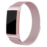 Fitbit Charge 3 magneettinen milanese ruostumaton teräs kellon vaihto ranneke - Pinkki Koko: L