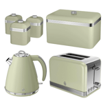 Swan Retro Kettle, 2 Slice Toaster, Bread Bin & Canisters Set (Green) 🚚💨