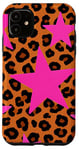 Coque pour iPhone 11 Motif léopard guépard étoiles roses mignonnes