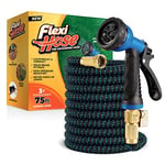 Flexi Hose Tuyau d'arrosage Extensible Upgraded - Ultra Flexible/ne s'emmêle Pas - raccords en Laiton Massif 2 cm - 8 Modes d'arrosage - Bleu/Noir - 23 m