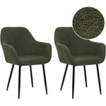 Beliani - Lot de 2 Chaises de Salle à Manger Modernes avec Accoudoirs et Assise Rembourrée en Tissu Bouclé Vert Foncé Alden