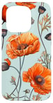 Coque pour iPhone 15 Pro Motif coquelicot orange sur fond bleu clair