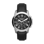 Fossil Montre pour homme Grant, mouvement chronographe à quartz, boîtier en acier inoxydable de 44 mm avec bracelet en cuir véritable, FS4812