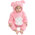 COOKY.D Bébé Filles Garçons Capuche Grenouillères Doux Flanelle Hiver Dessin Animé Pyjama de Combinaison pour 18-24 Mois,Porc