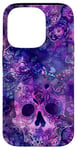 Coque pour iPhone 14 Pro Aquarelle violette ethnique horreur bleu feu flamme crâne