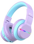 iClever Casque Audio Enfant Bluetooth sans Fil avec Microphone, Lumières LED Colorées, Volume Limité 74/85/94dB, 55 Heures de Travail, Bluetooth 5.2, Micro Intégré BTH12