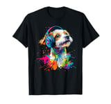 Artistic Colorful Jack Russell Terrier Headphones Dog Jacky T-Shirt