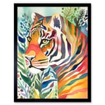 The Hidden Tiger Folk Art Art Print Framed Poster Wall Decor 12x16 inch