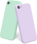 2 Pack Silicone Coque Compatible Pour Iphone Se 2020 / Iphone 8 / Iphone 7 / Iphone Se 2022, Silicone Coque Avec Doublure En Microfibre Douce Protection Complète 4,7"", Cyan Clair/Herbe Pourpre